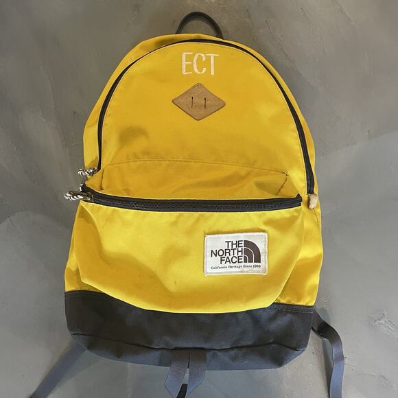 North Face Berkeley Backpack Golden Yellow Daypack Embroidery School READ - Picture 1 of 14
